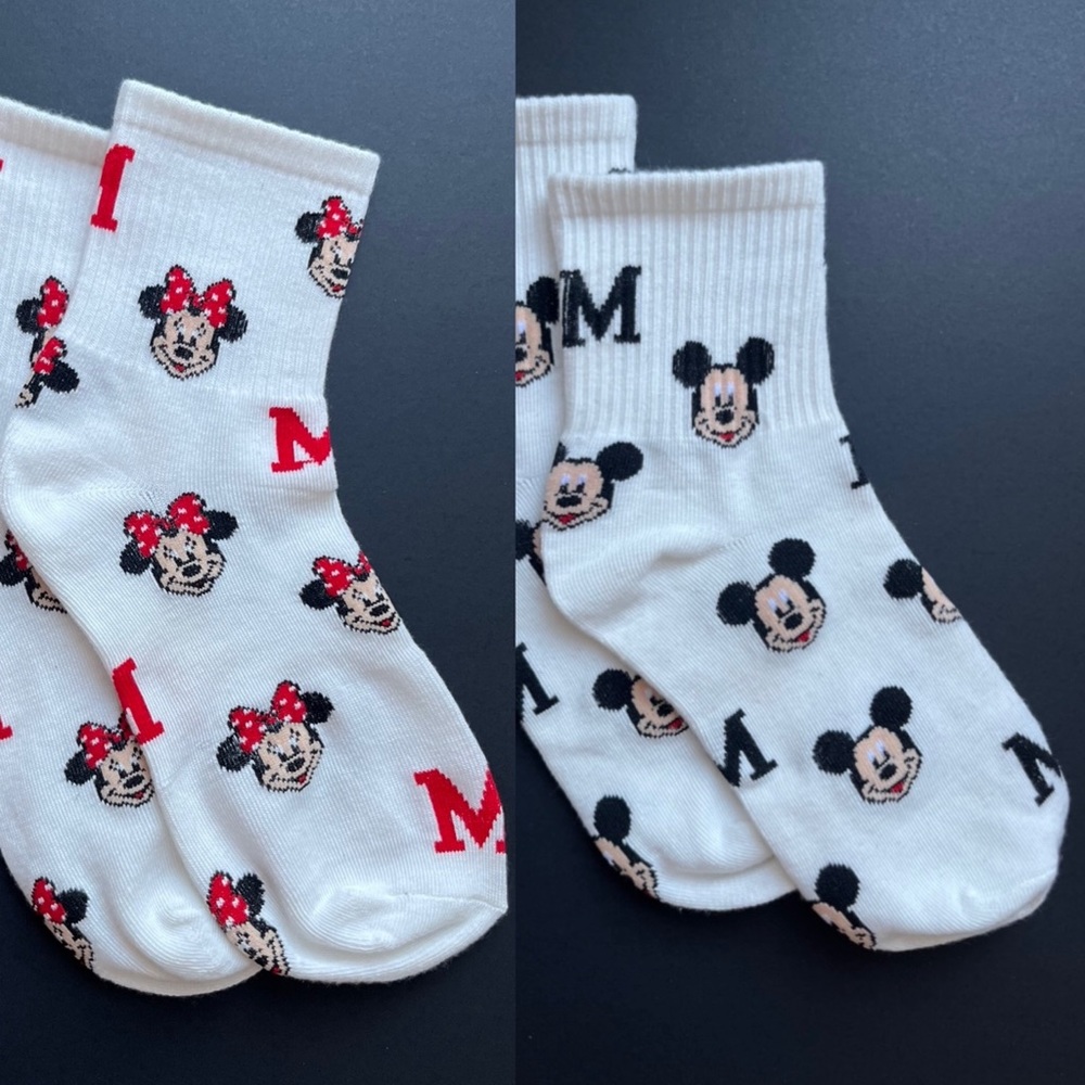 Set of 2 Minnie & Mickey Mouse Printed Mid High Socks